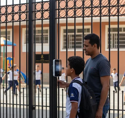 Ambiente escolar seguro, com tecnologia e vigilância para cuidar de quem mais importa.