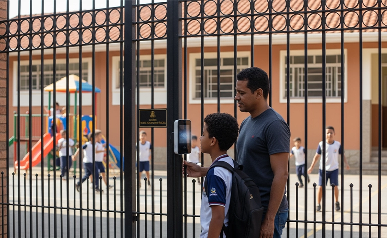 Ambiente escolar seguro, com tecnologia e vigilância para cuidar de quem mais importa.