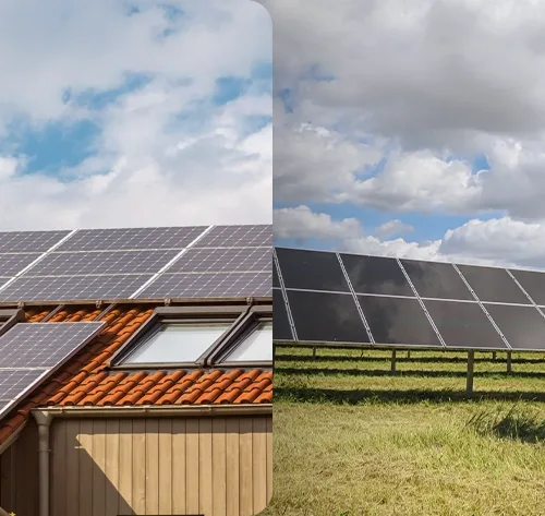 Sistemas de energia solar on-grid e off-grid: o primeiro conectado à rede elétrica e o segundo independente, com baterias que garantem autonomia e sustentabilidade.