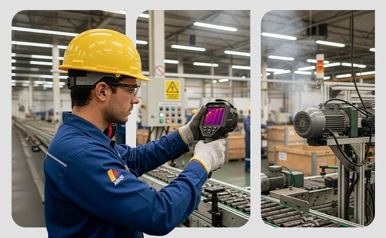 Câmeras térmicas monitorando processos industriais em tempo real, contribuindo para a automação, detecção de falhas e aumento da eficiência operacional.